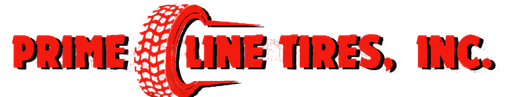 Prime Line Tires, Inc. logo with a stylized red tire within the letter 
