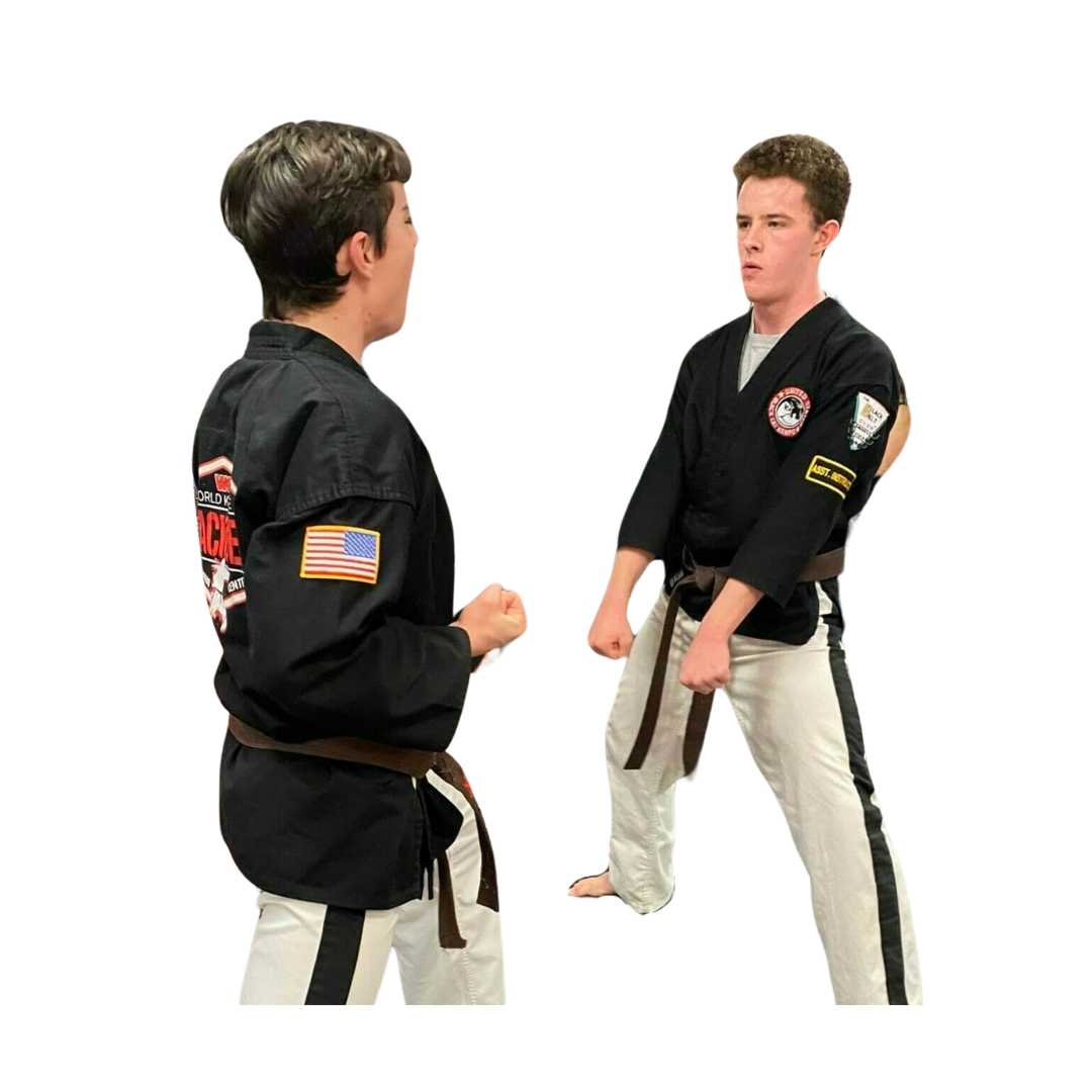 two adults sparring in martial arts