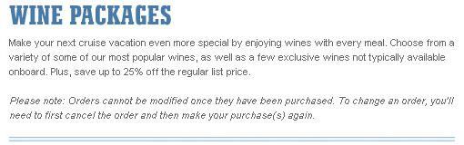 Text about wine packages, mentioning exclusive wines and 25% savings.