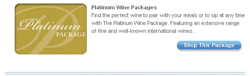 Advertisement for Platinum Wine Packages. Includes text and a 