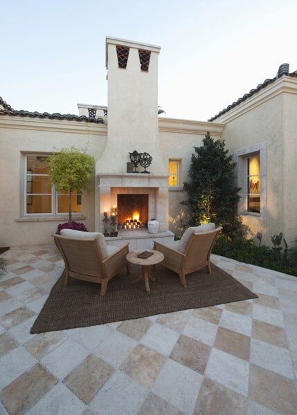 Outdoor Room with Firepit at Dusk — Landscaping Stone in Denton, NC