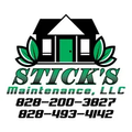 Logo: Black house with green door, green leaves, "Stick's Maintenance, LLC" and two phone numbers.