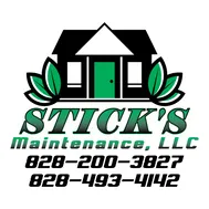 Logo: Black house with green door, green leaves, "Stick's Maintenance, LLC" and two phone numbers.