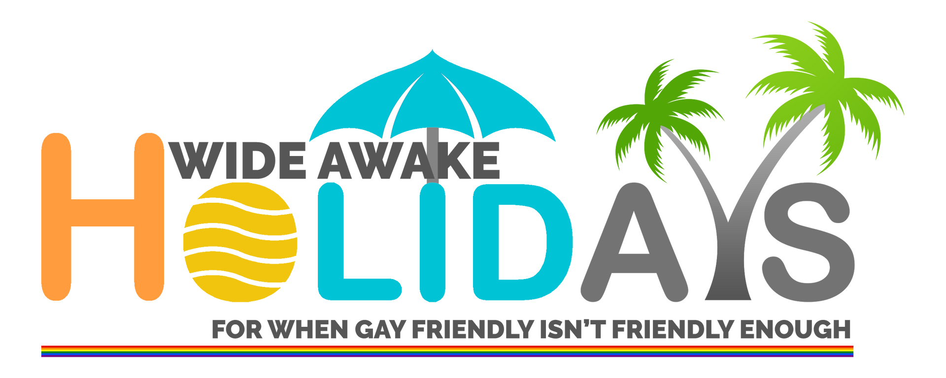 A logo for wide awake holidays with palm trees and an umbrella