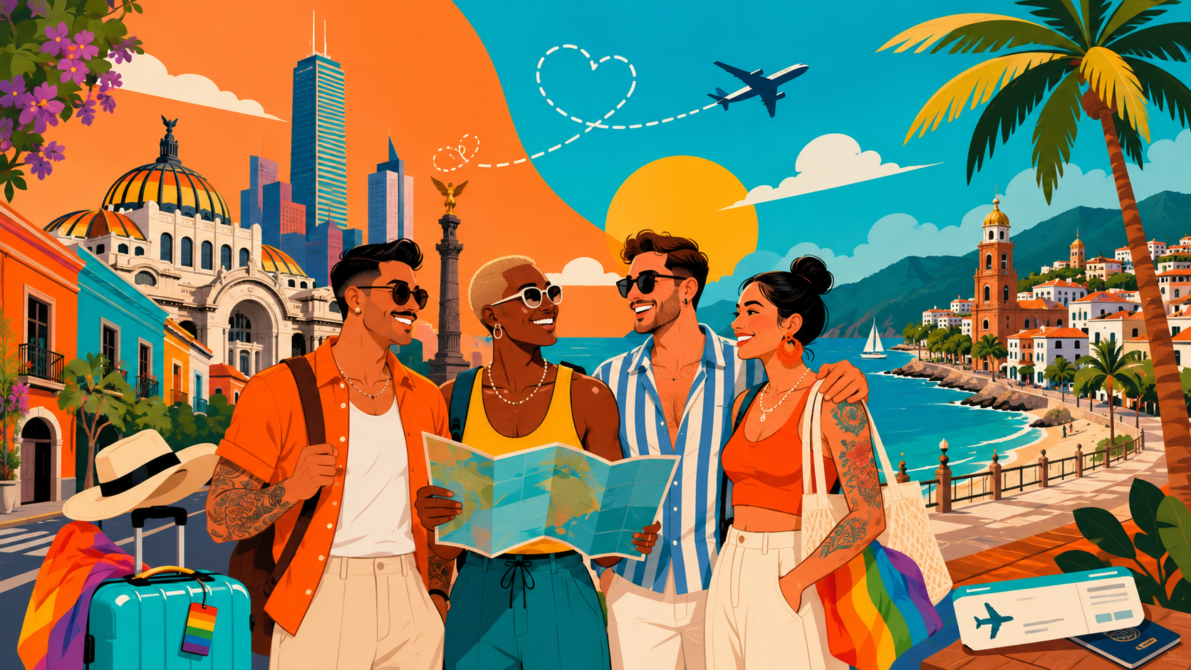 Same-sex couple planning a Mexico City and Puerto Vallarta LGBT holiday