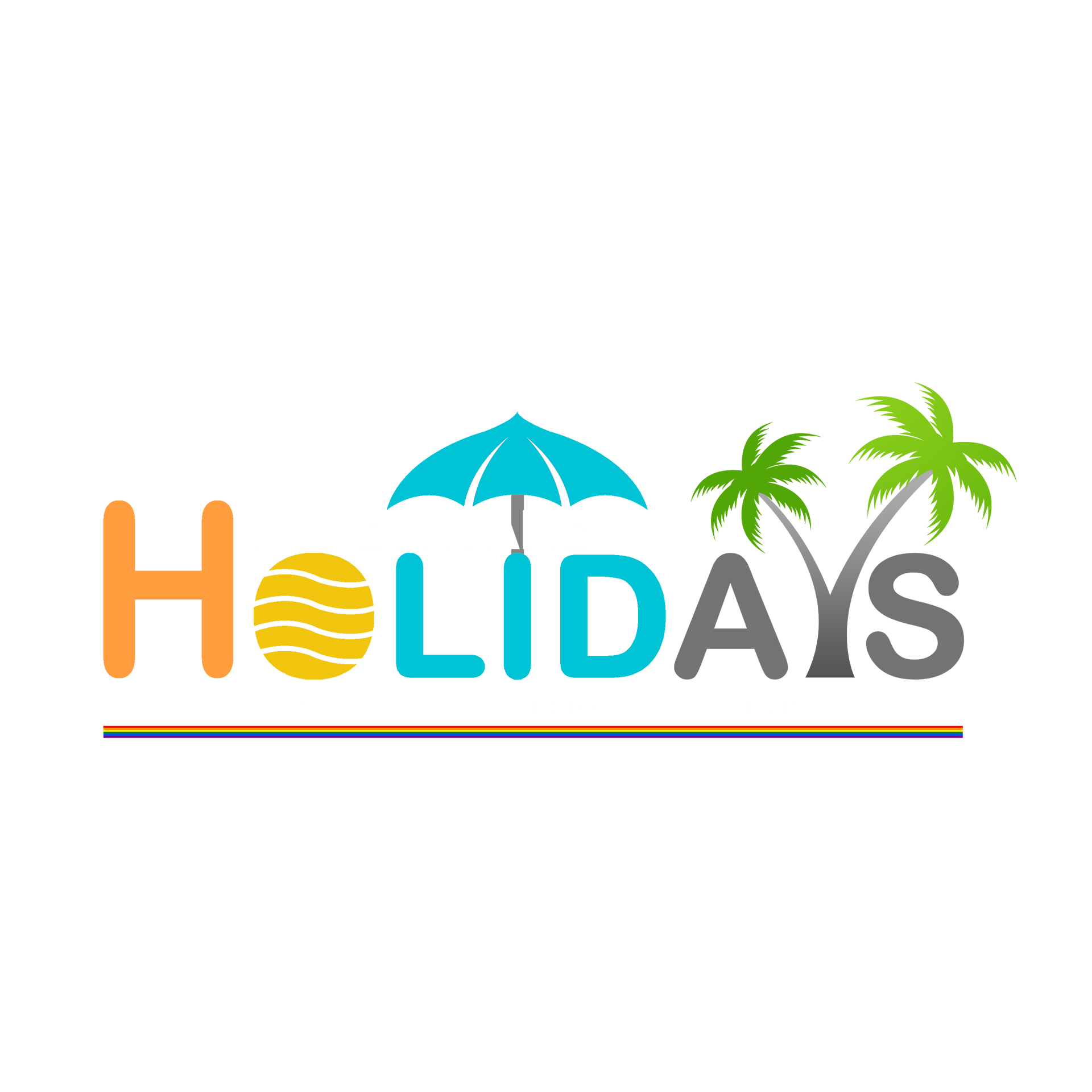 A logo for holidays with palm trees and an umbrella.
