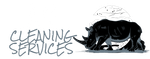 Logo with text "CLEANING SERVICES" and a black rhinoceros.