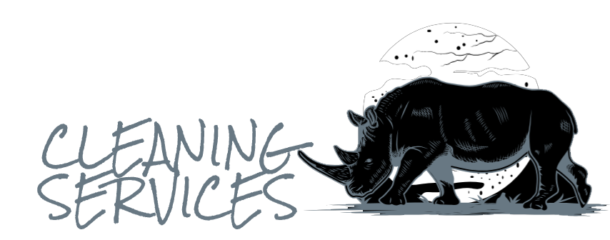 Logo with text "CLEANING SERVICES" and a black rhinoceros.