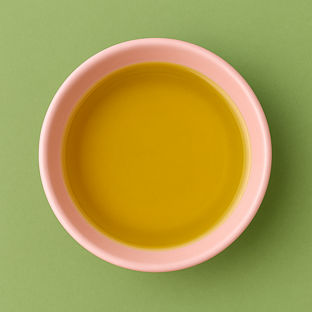 Pink bowl of yolive oil