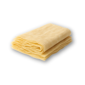 Stack of thin, pale yellow pyilo sheets, slightly folded, on white.