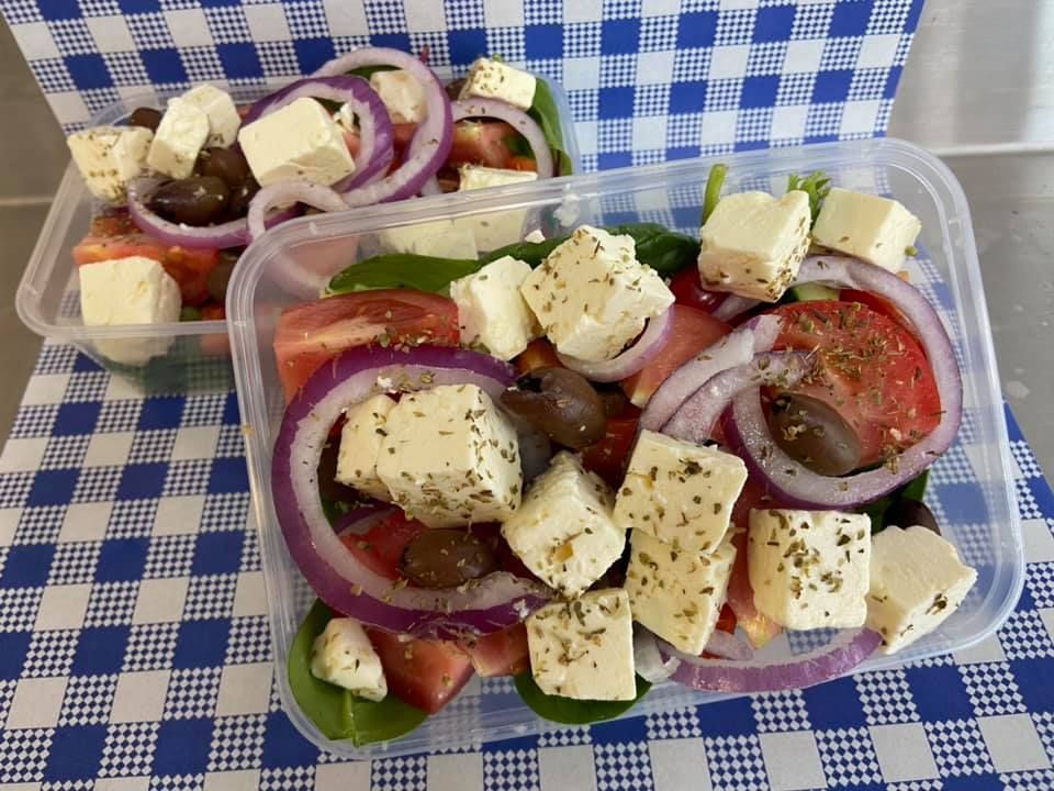 Greek Salad in Clear Containers — Boundary Street Fish & Burger Bar in Railway Estate, QLD