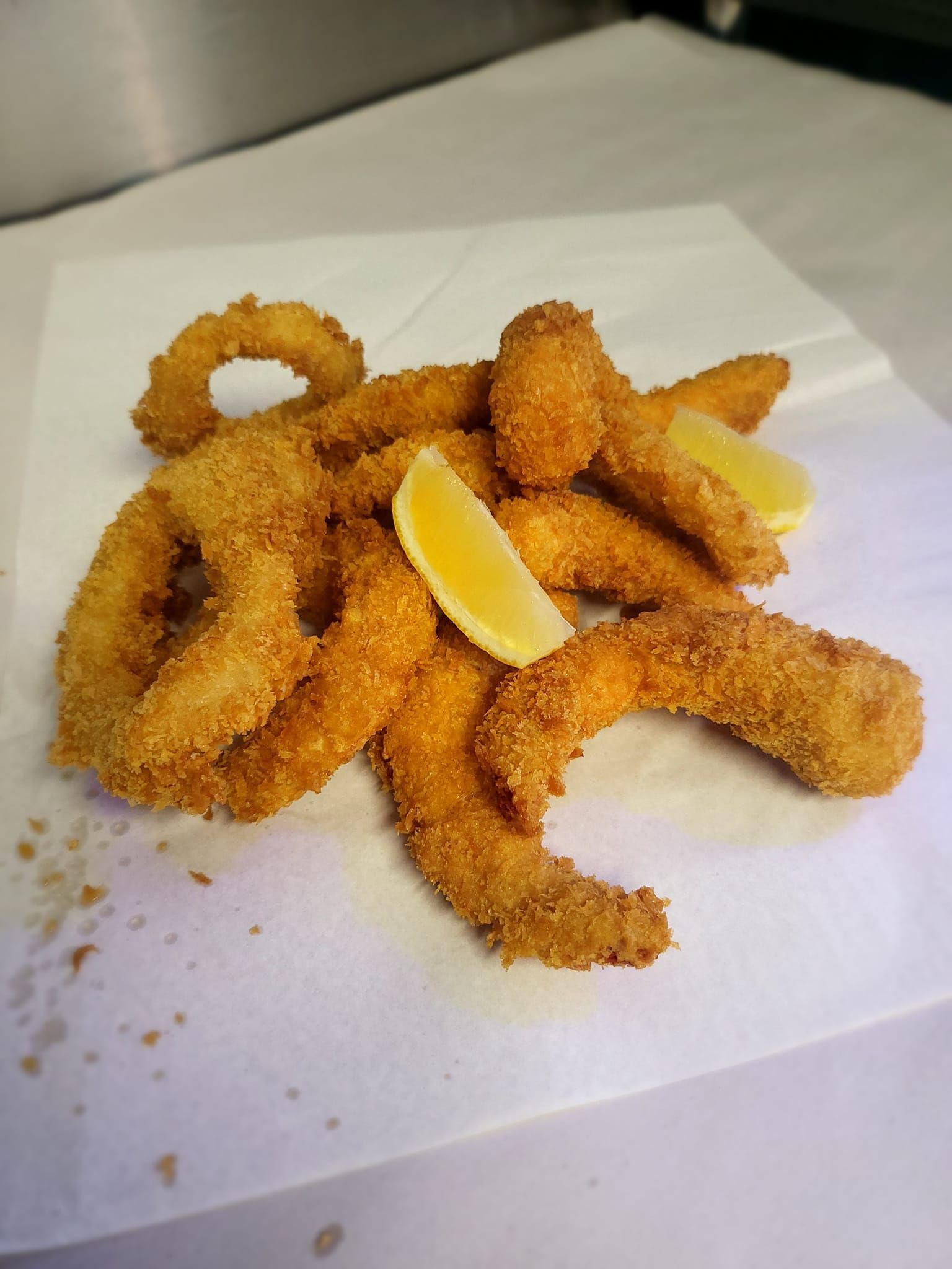 Golden-brown Fried Calamari Rings and Strips — Boundary Street Fish & Burger Bar in Railway Estate, QLD