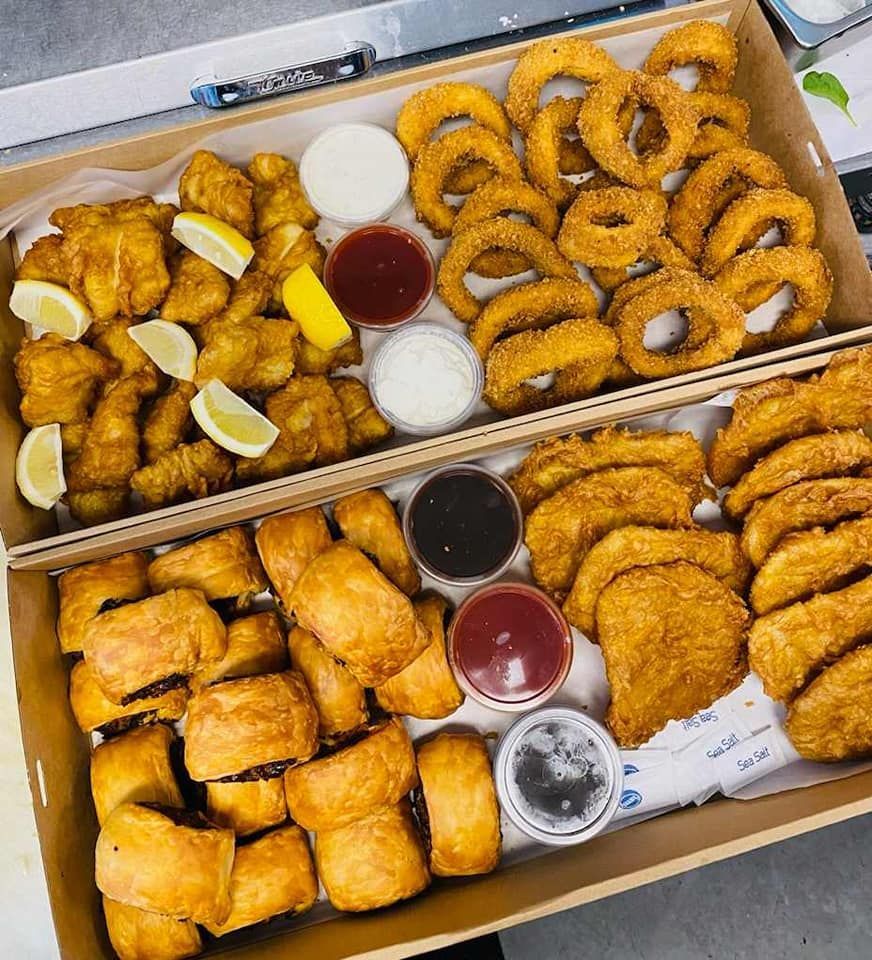 Two Takeaway Boxes Filled — Boundary Street Fish & Burger Bar in Railway Estate, QLD
