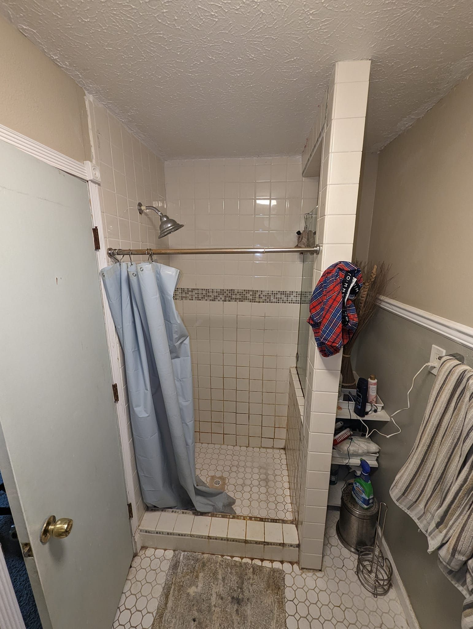 A bathroom with a walk in shower and a bathtub.