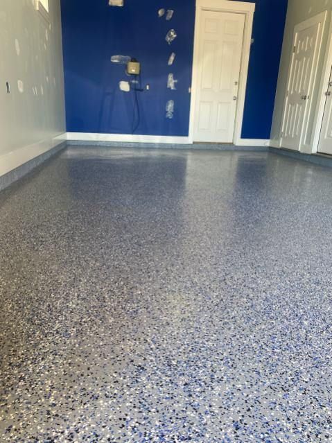 A room with blue walls and a blue floor