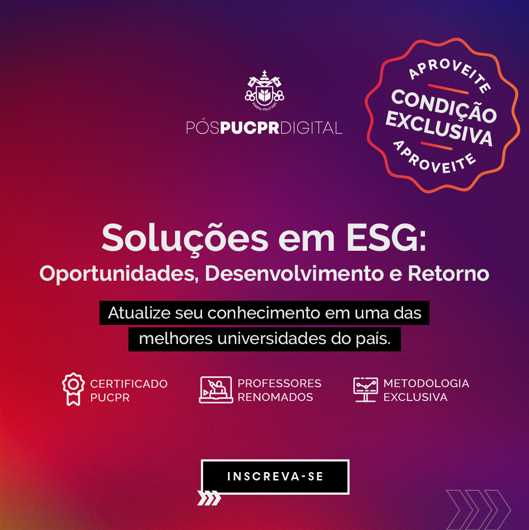 Um anúncio roxo e vermelho para soluções em esg