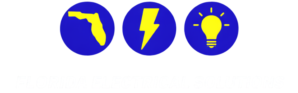 Three blue circular icons showing a yellow map of Florida, a yellow lightning bolt, and a yellow light bulb.