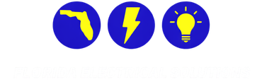 Three blue circular icons showing a yellow map of Florida, a yellow lightning bolt, and a yellow light bulb.