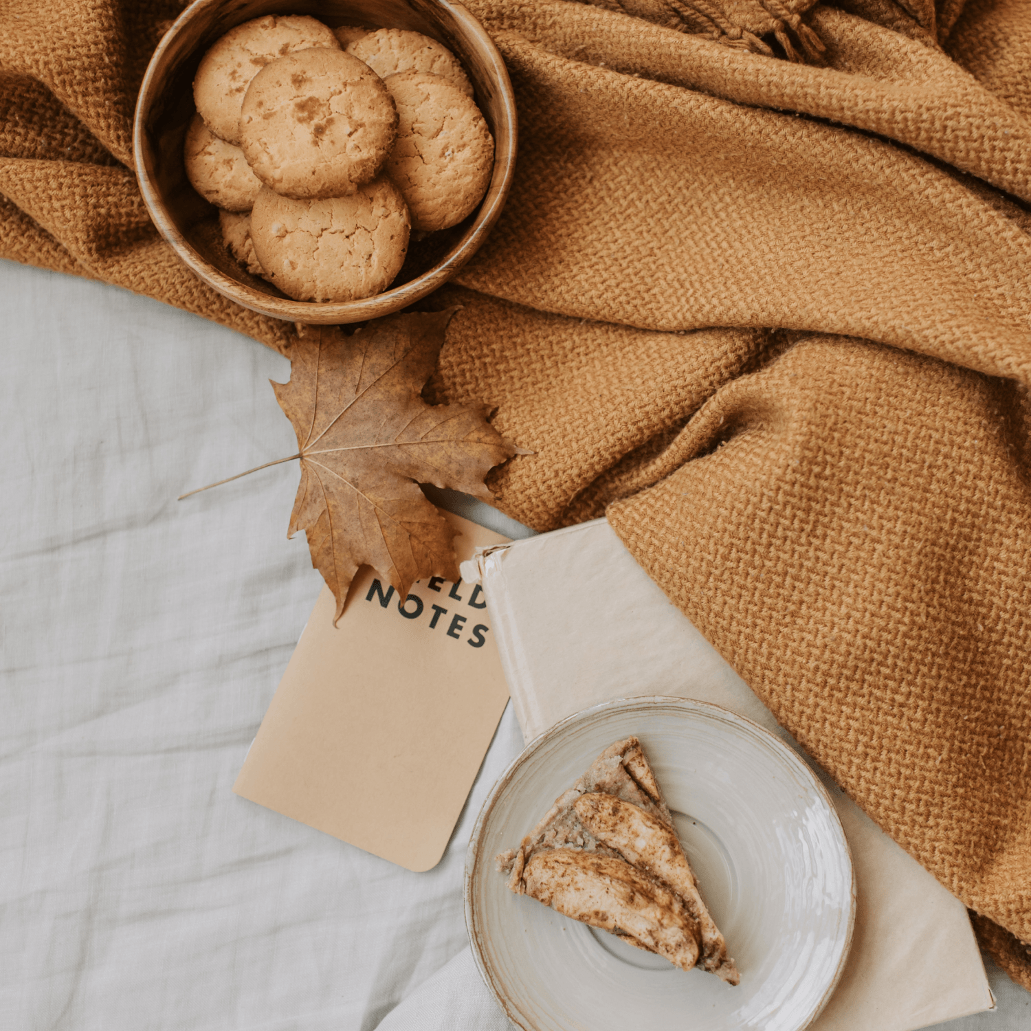 A bowl of cookies and a plate of scones are on a table.