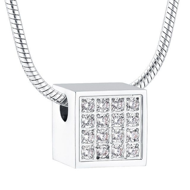 Square Diamanté Silver Tone Pendant — Little Treasures Pet Cremation in Bells Park, QLD