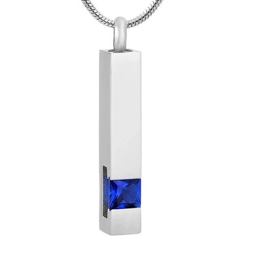 Silver Column Pendant with Blue Stone — Little Treasures Pet Cremation in Bells Park, QLD