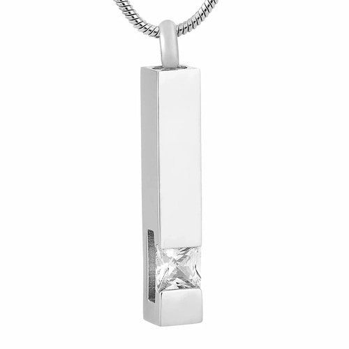 Silver Column Pendant with Clear Stone — Little Treasures Pet Cremation in Bells Park, QLD
