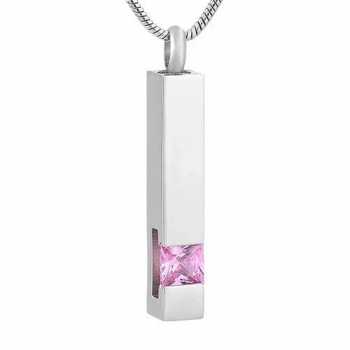 Silver Column Pendant with Pink Stone — Little Treasures Pet Cremation in Bells Park, QLD