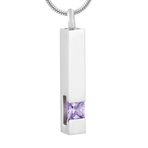 Silver Column Pendant with Purple Stone — Little Treasures Pet Cremation in Bells Park, QLD