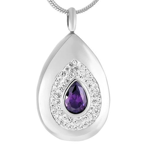 Tear Drop Purple Stone Pendant — Little Treasures Pet Cremation in Bells Park, QLD
