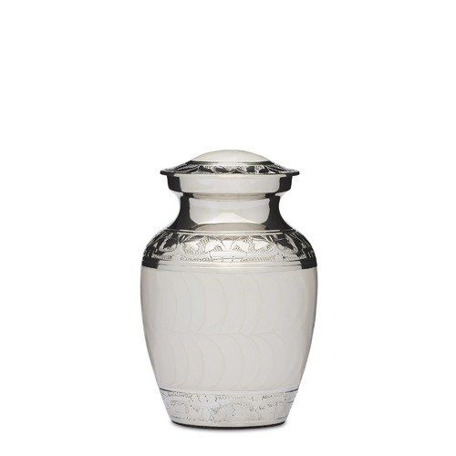 White Enamel & Nickel Urn — Little Treasures Pet Cremation in Bells Park, QLD
