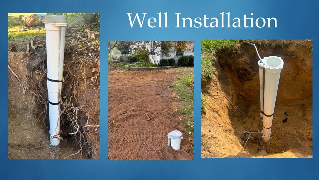 A collage of three pictures of a well installation