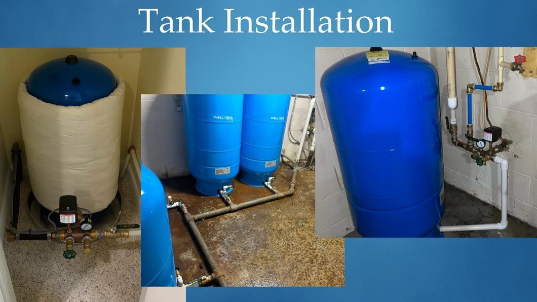 A collage of three pictures of a water tank installation