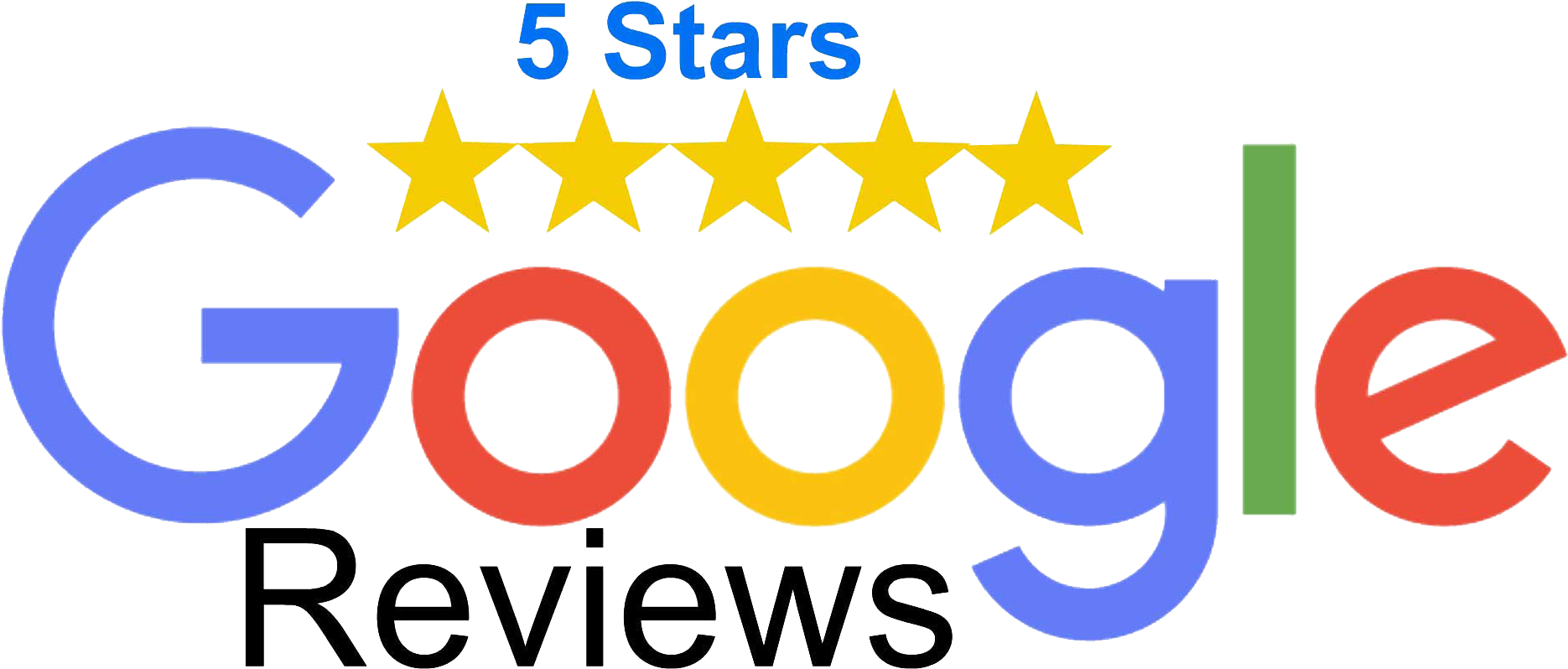 Google Reviews 5 Stars logo. Blue 