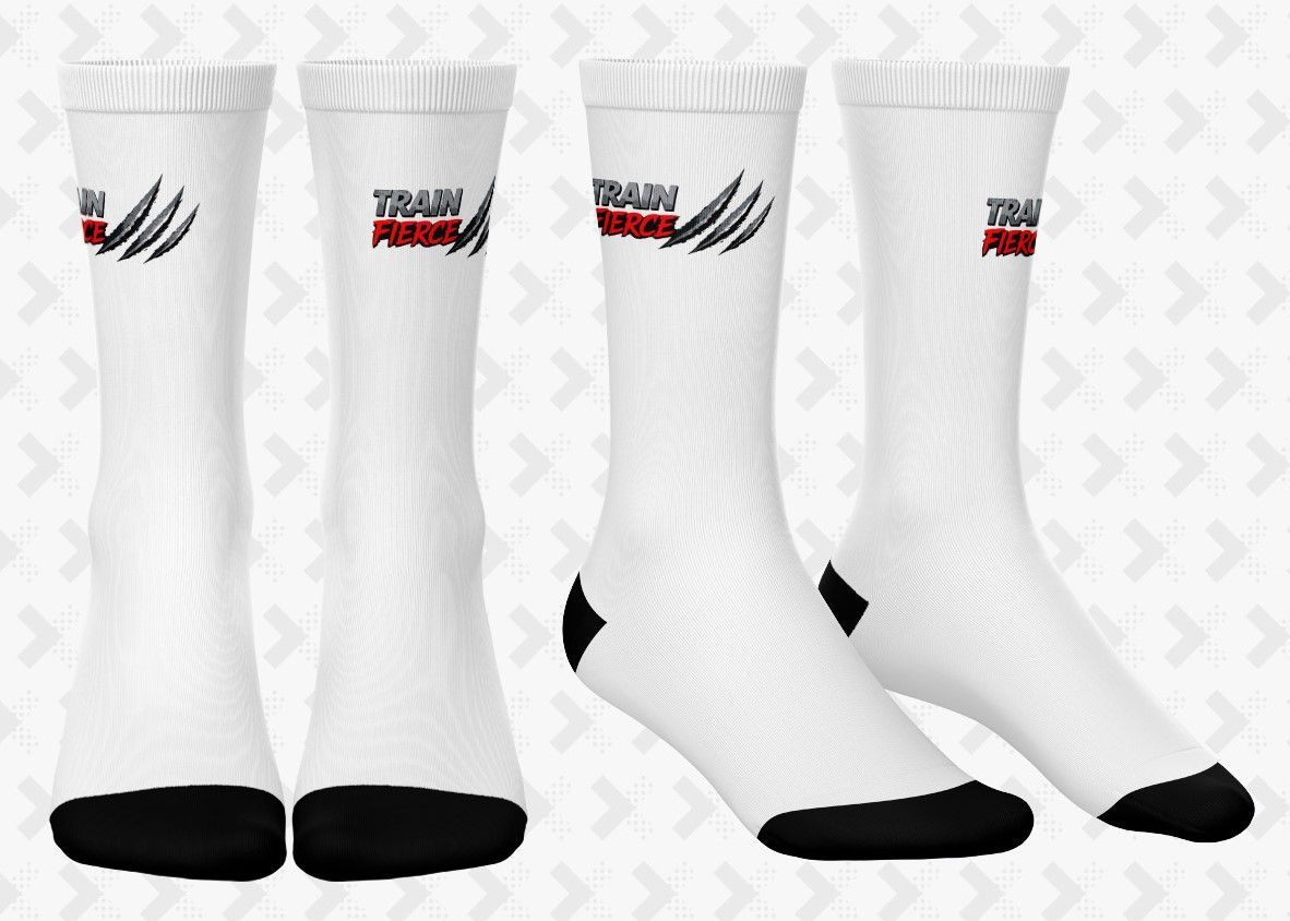 Black knee-high socks with red accents, shown front and side views on a white background