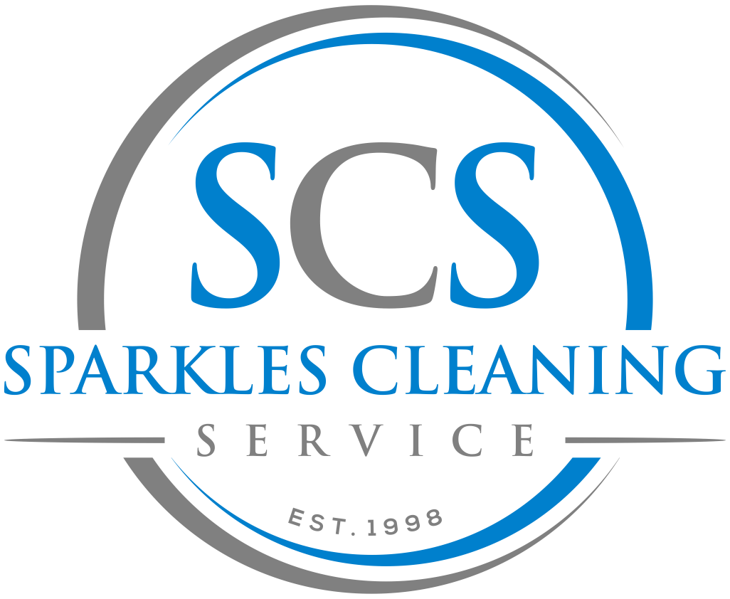 The logo for sparkles cleaning service is blue and gray