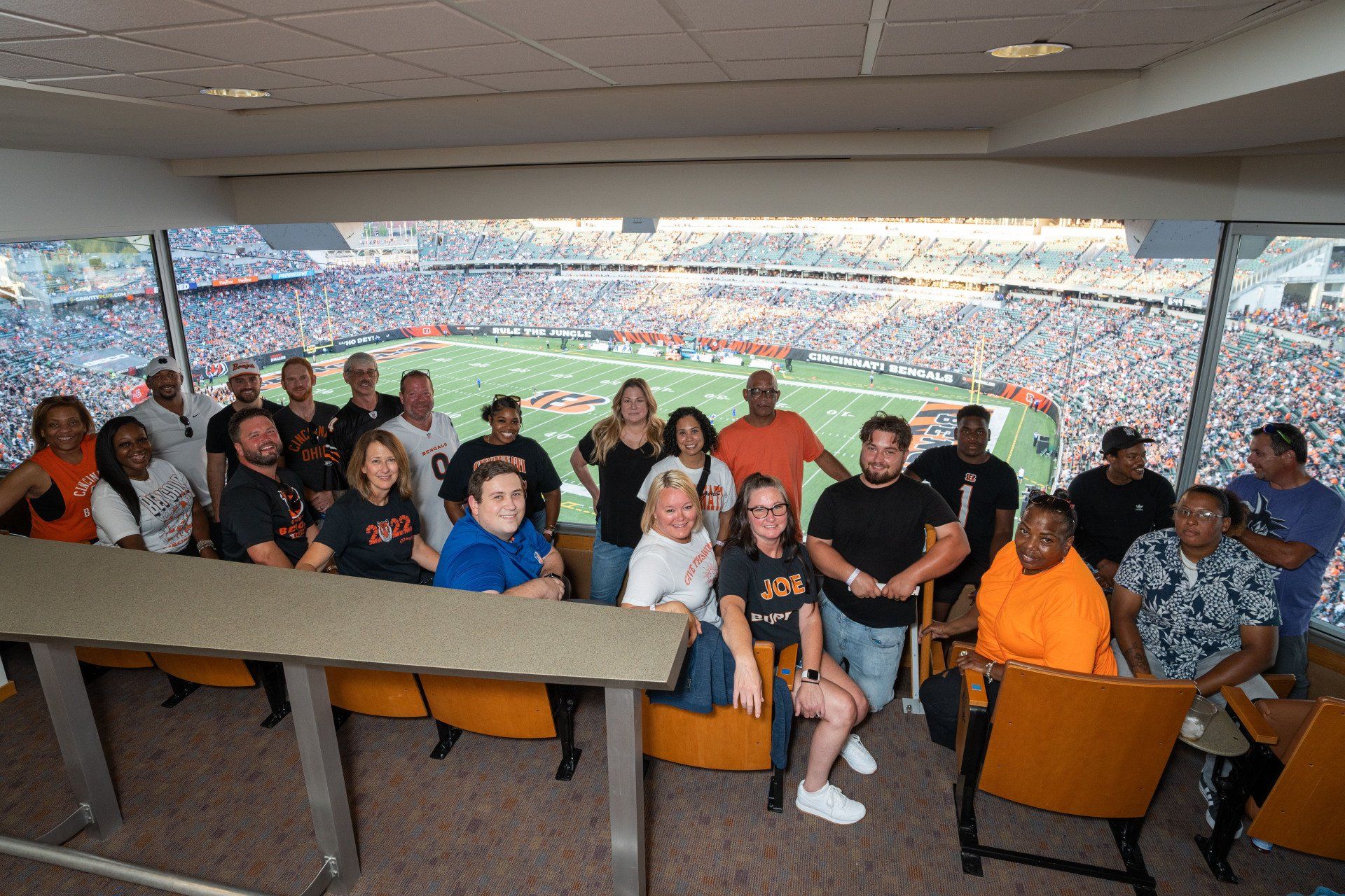 Venture Communities employees at a team outing during a football game