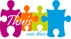 Logo with four colorful puzzle pieces, 