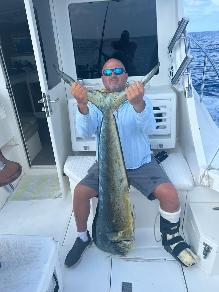 a man is sitting on a boat holding a large fish .