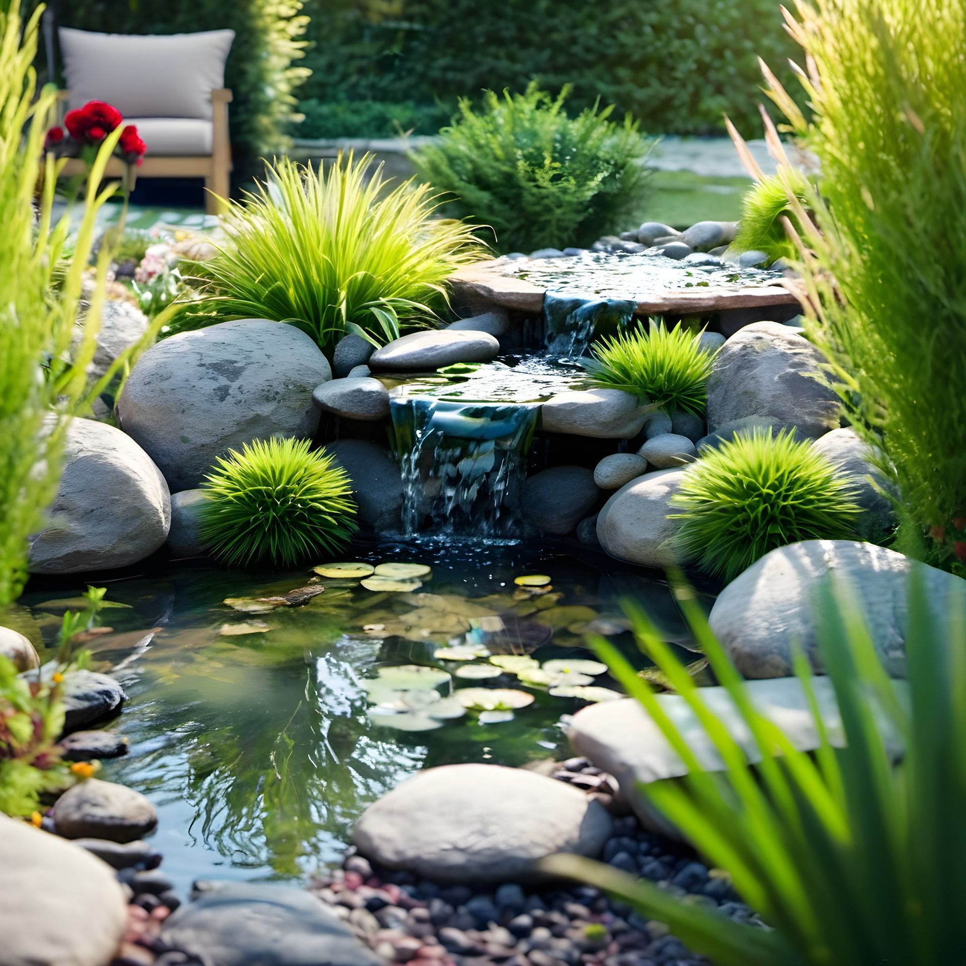 small pond in residential backyard