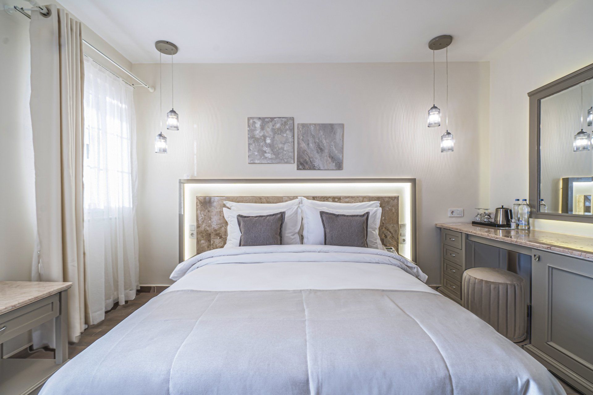 There is a large bed in the middle of the room.