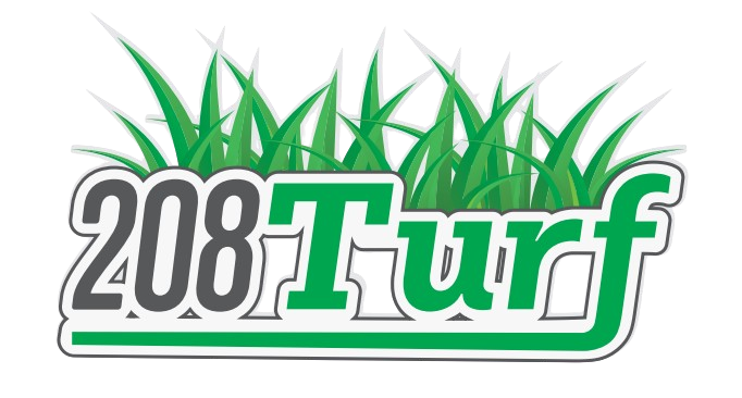 Logo for 208 Turf, green and gray text with green grass graphic.