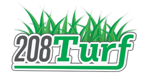 Logo for 208 Turf, green and gray text with green grass graphic.
