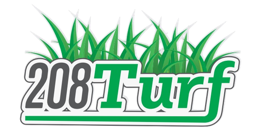 Logo for 208 Turf, green and gray text with green grass graphic.