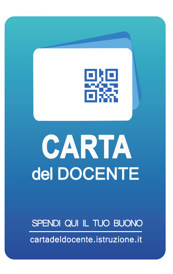 A blue sign that says carta del docente spendi qui il tuo buono