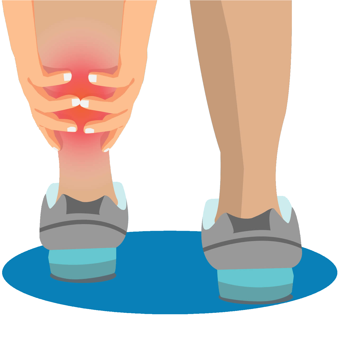 A person is holding their ankle in pain.