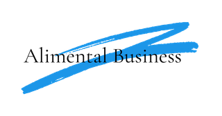 The logo for alimental business is a blue brush stroke on a white background.