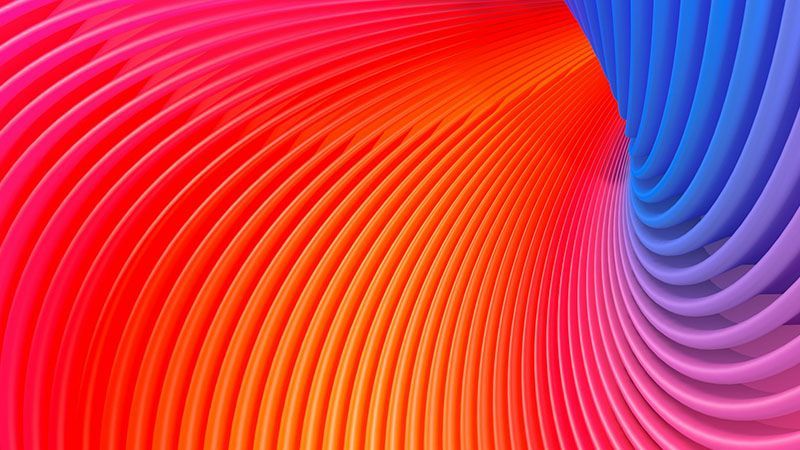 Rainbow wave of colours in segments that spiral