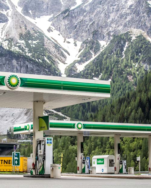 Close up of BP petrol station