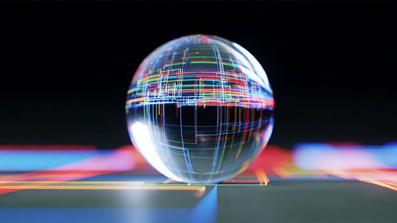 Crystal ball on  a neon floor