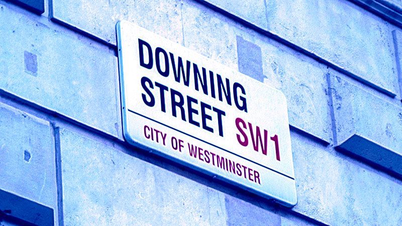 A close-up of the Downing St sign